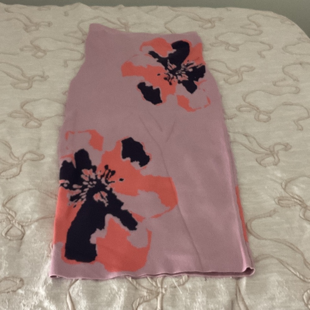 Lavender Floral Knit Pencil dress with Coral & Navy Blooms